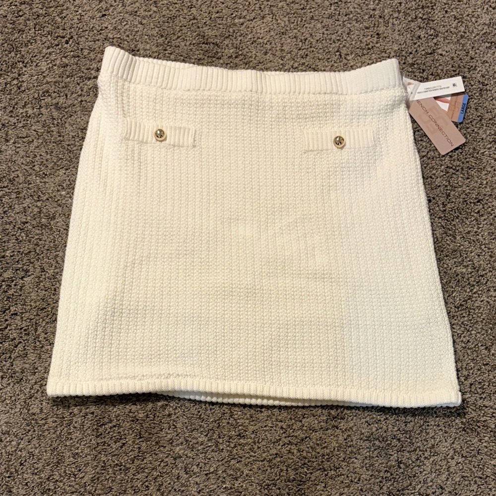 French Connection Cream Knit Mini Skirt with Gold Buttons